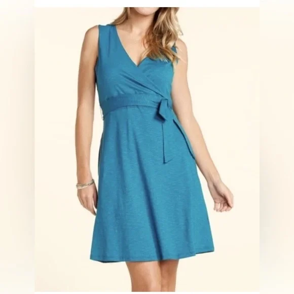Toad&Co Cue Wrap Sleeveless Dress In Hydro Color . Size Large - Picture 11 of 11